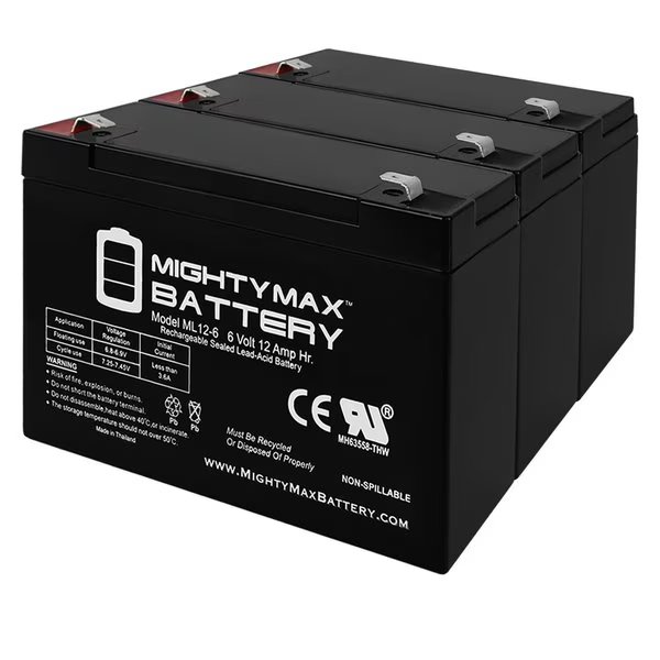 6V 12AH F2 SLA Replacement Battery for GS Portalac PE106R - 3PK, Mighty Max Battery, Mfr#: MAX3816493